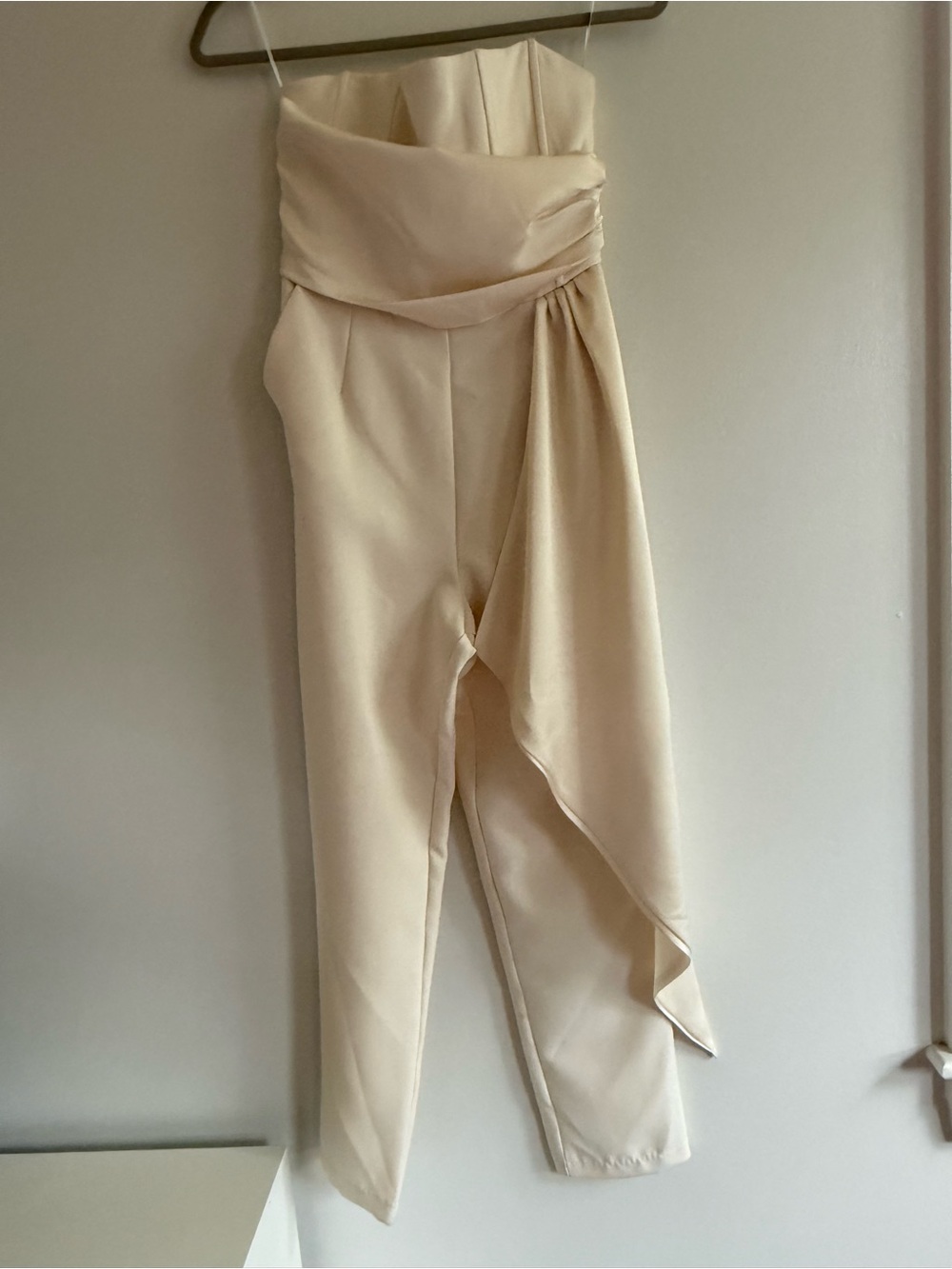 Steve Madden Cream Strapless Draped Jumpsuit